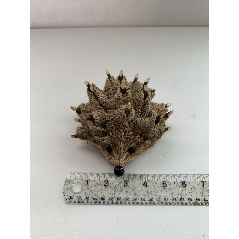 Rustic Hedgehog Figurine Burlap Jute Twig Natural Fiber Woodland Fall Decor 6" - Picture 6 of 8